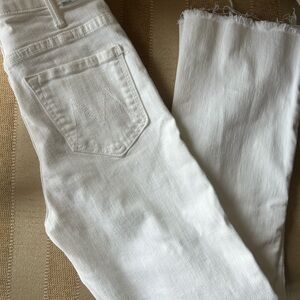 MOTHER White Frayed-Hem Ankle Jeans